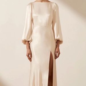 La Lune Balloon Sleeve Backless Midi Dress-cream